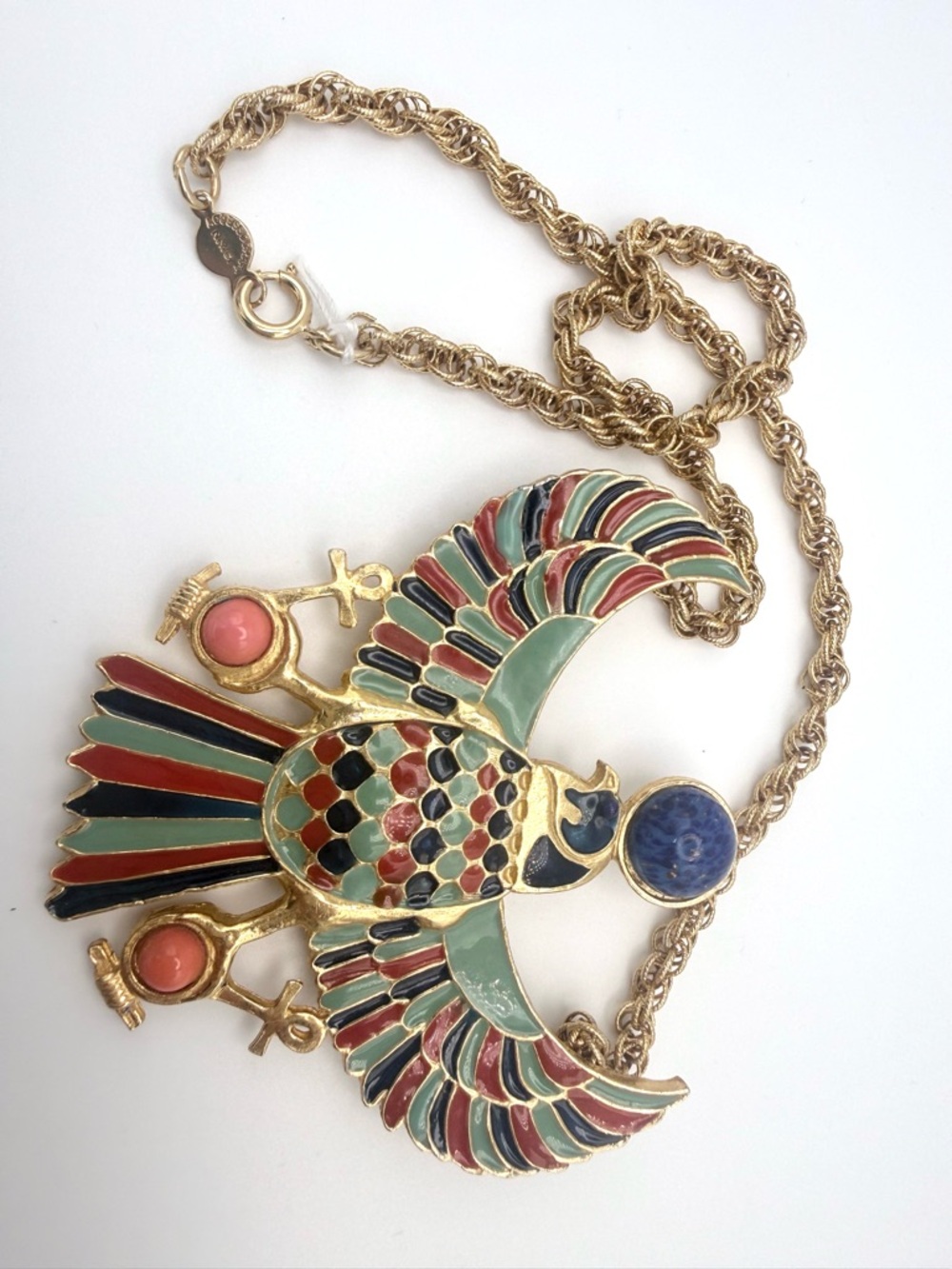 VINTAGE Accesocraft NYC | Egyptian Revival Necklace | Horus | red green navy - Picture 3 of 7